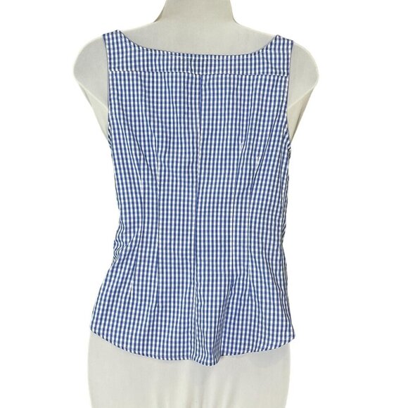 Thakoon Collective Blue & White Gingham Button-Down Sleeveless Designer Top Sz 6 - Picture 4 of 8